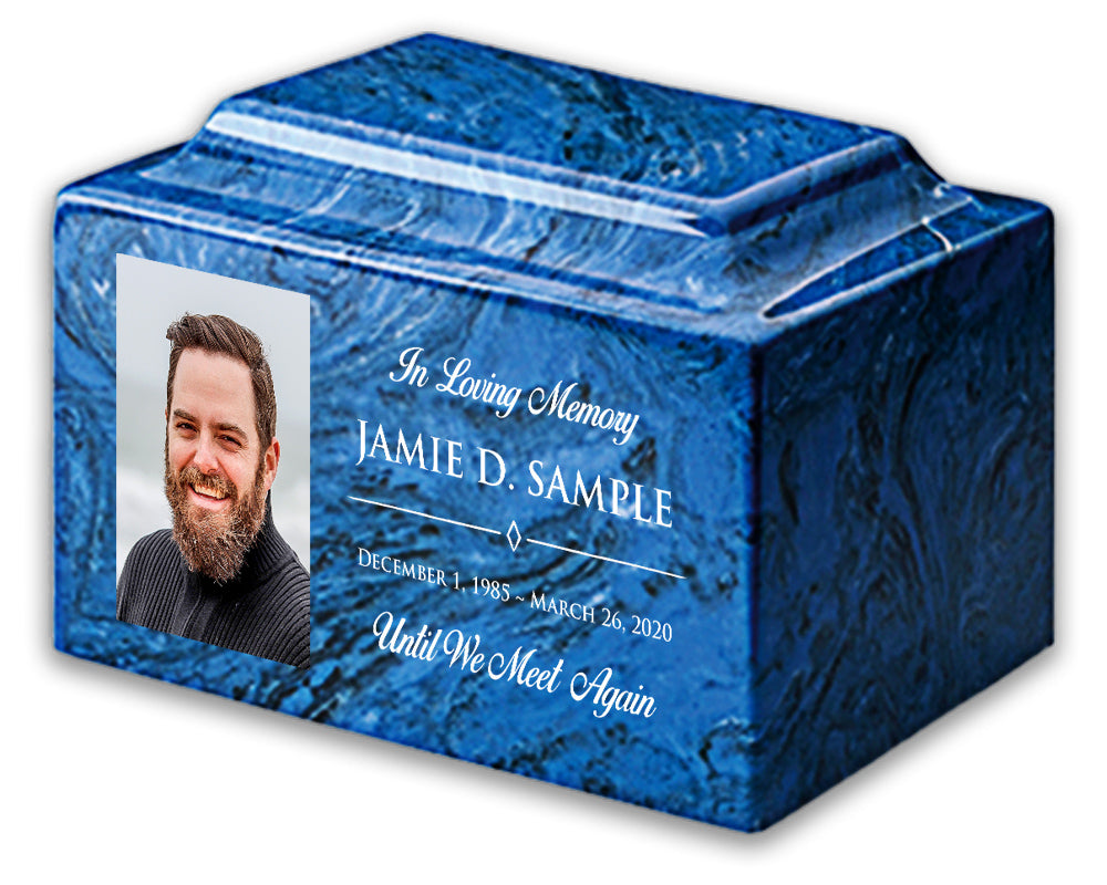 Custom Laser Engraved MacKenzie Vault Classic Cultured Marble Urn with Photo