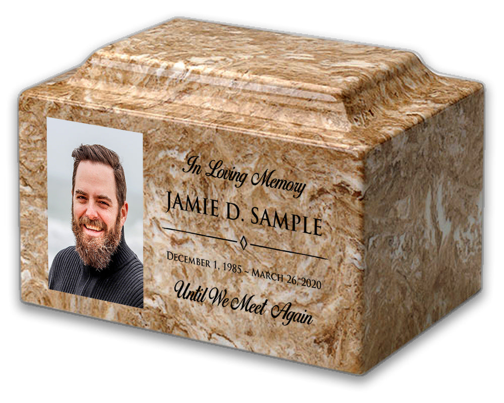 Custom Laser Engraved MacKenzie Vault Classic Cultured Marble Urn with Photo